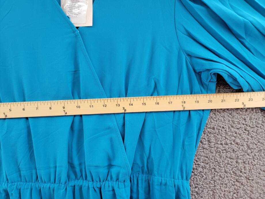 Anne Klein Pleated Long Sleeve Wrap Dress Women's XL Teal Ocean Belted V-Neck