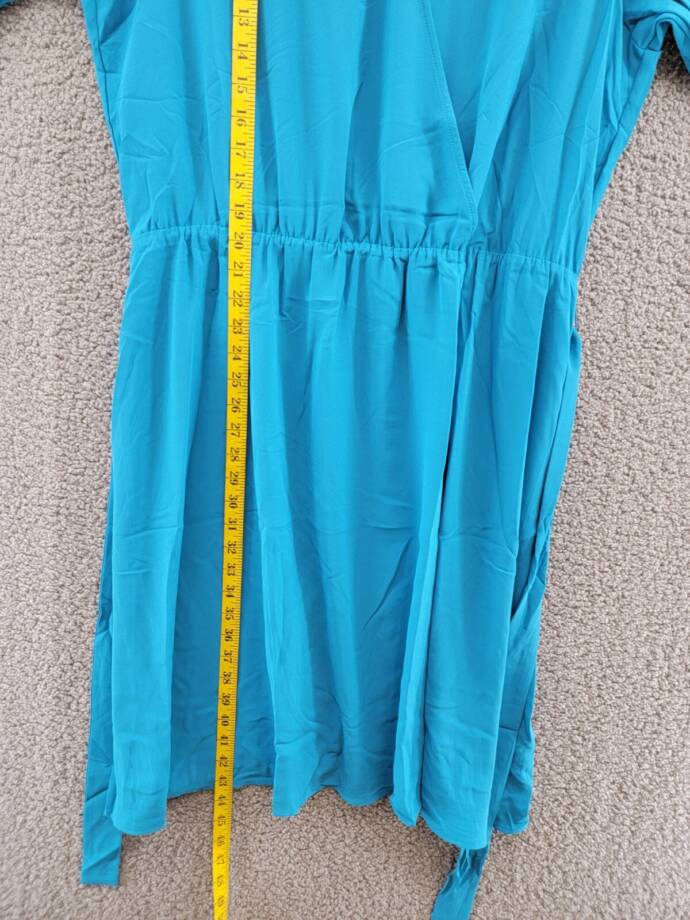 Anne Klein Pleated Long Sleeve Wrap Dress Women's XL Teal Ocean Belted V-Neck
