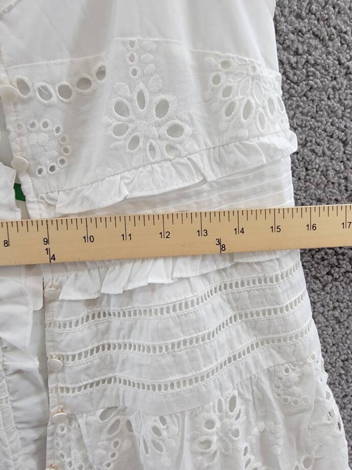 Line & Dot Pixie Eyelet Maxi Dress Women's L White V-Neck Pleated Button Closure