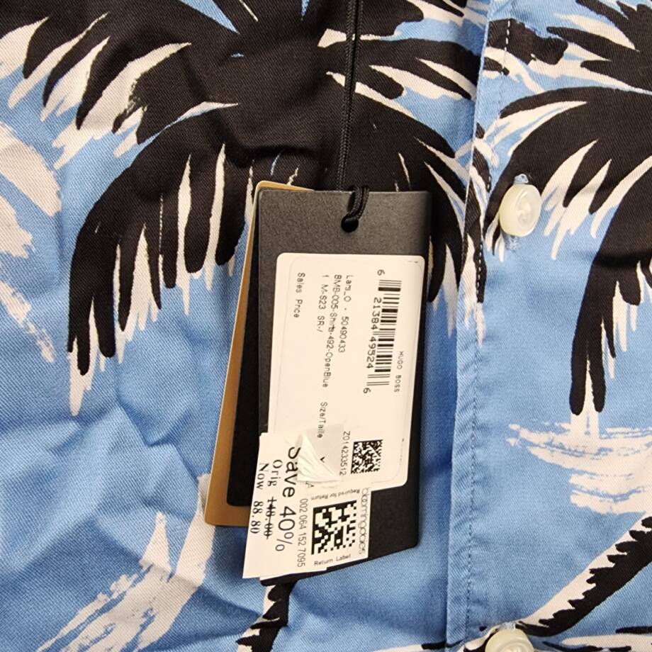 BOSS Lars Tropical Print Button-up Camp Shirt Men's XXL Blue Multi Short Sleeve