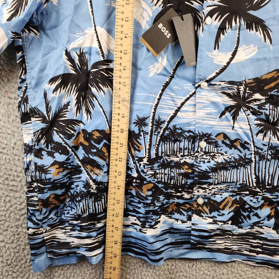 BOSS Lars Tropical Print Button-up Camp Shirt Men's XXL Blue Multi Short Sleeve