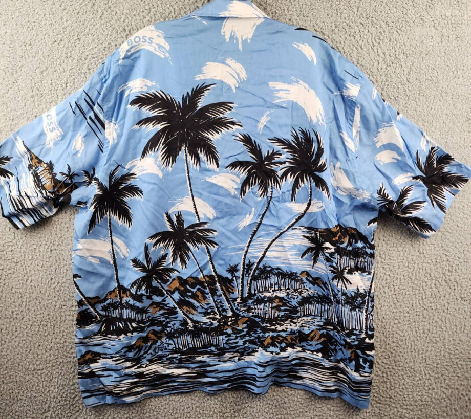 BOSS Lars Tropical Print Button-up Camp Shirt Men's XXL Blue Multi Short Sleeve