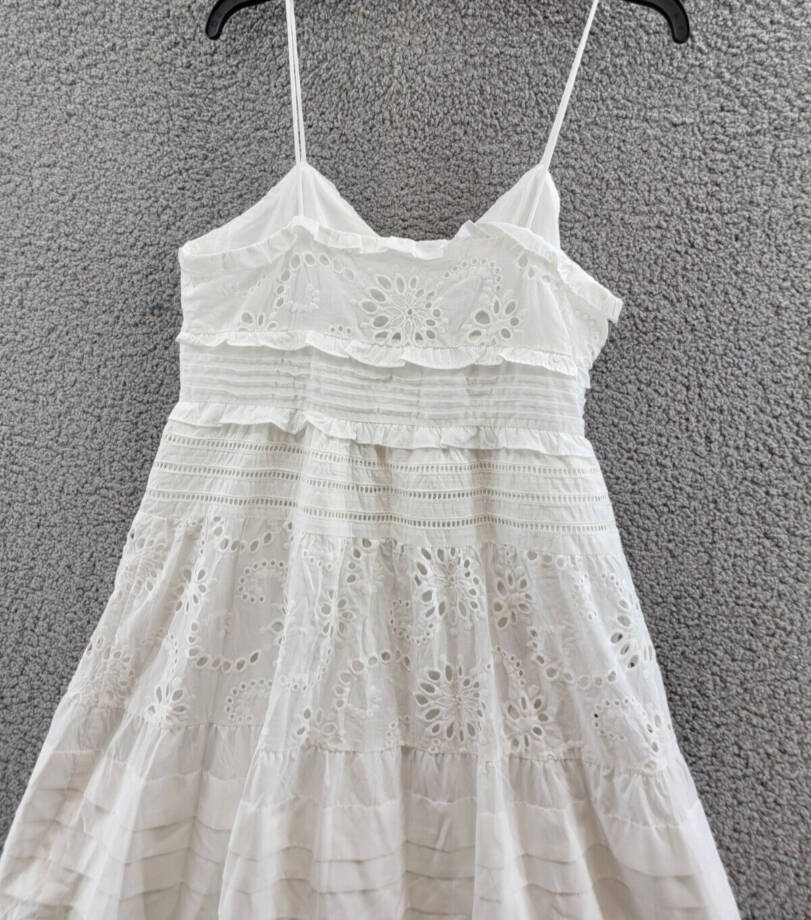 Line & Dot Pixie Eyelet Maxi Dress Women's L White V-Neck Pleated Button Closure