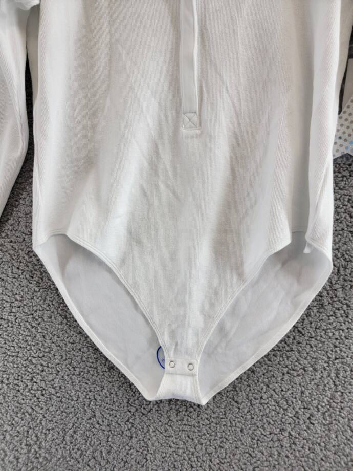 Good American Snap Front Henley Bodysuit Top Women's 5 White Scoop Neck L/S
