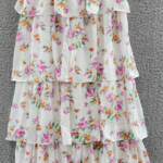 WAYF Seanna Printed Tiered Maxi Skirt Women's XS Ivory Floral Side Slit Lined