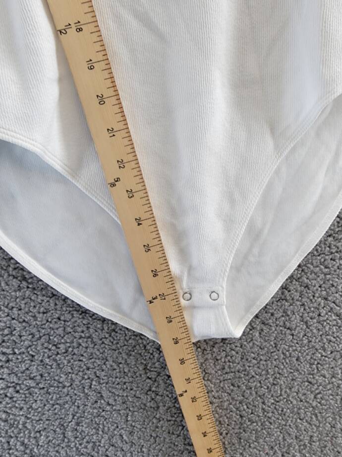 Good American Snap Front Henley Bodysuit Top Women's 5 White Scoop Neck L/S