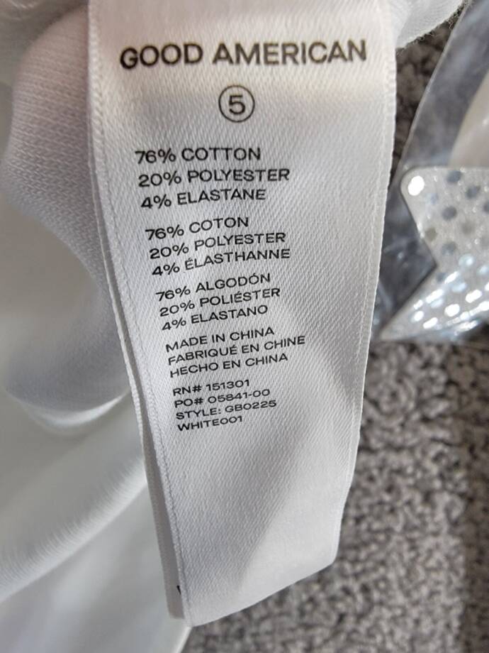 Good American Snap Front Henley Bodysuit Top Women's 5 White Scoop Neck L/S