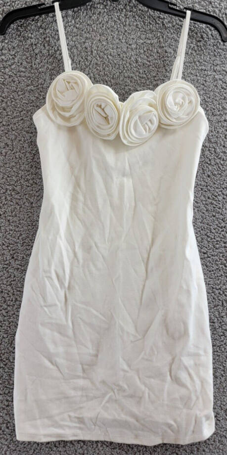 Line & Dot Flor Rosette Mini Dress Women's S Off-White Sleeveless Lined Zipper~