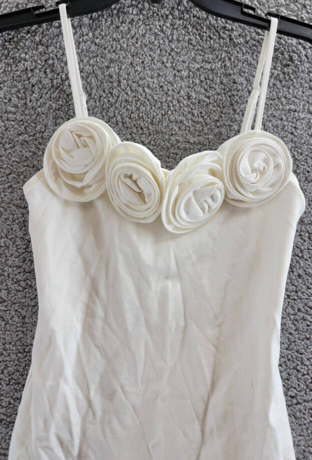 Line & Dot Flor Rosette Mini Dress Women's S Off-White Sleeveless Lined Zipper~