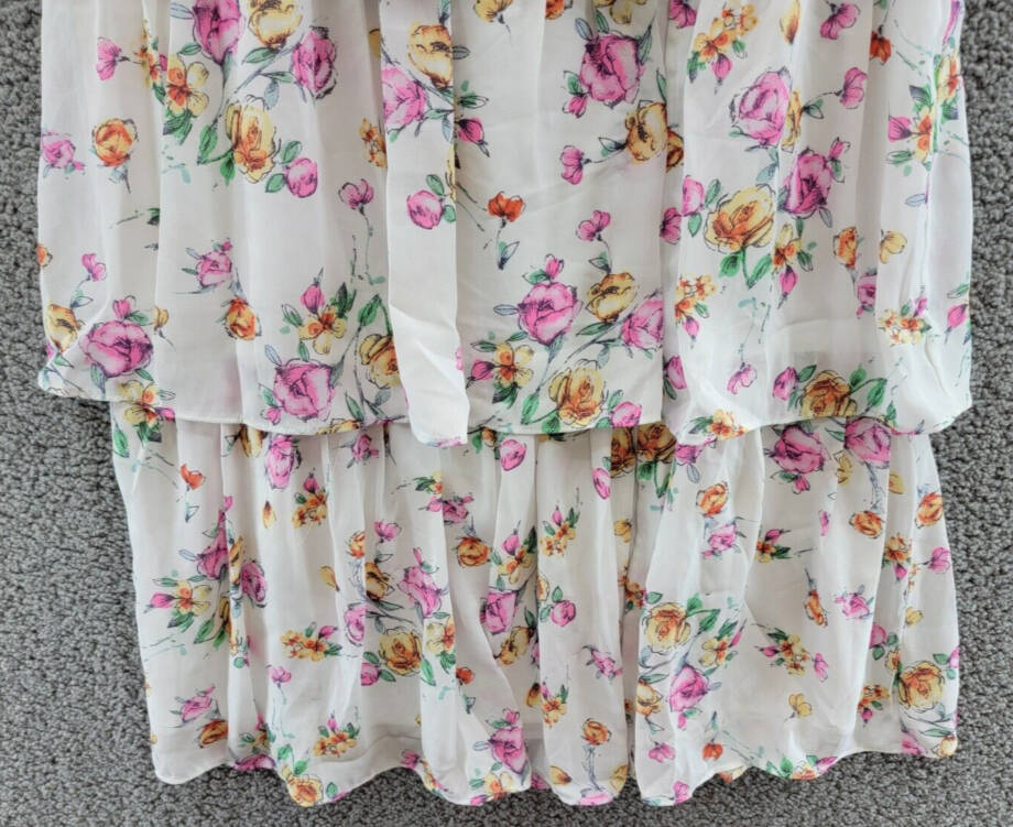 WAYF Seanna Printed Tiered Maxi Skirt Women's XS Ivory Floral Side Slit Lined