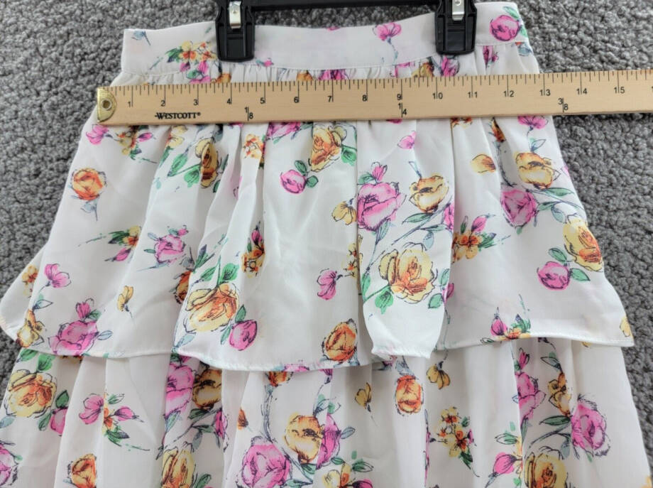 WAYF Seanna Printed Tiered Maxi Skirt Women's XS Ivory Floral Side Slit Lined