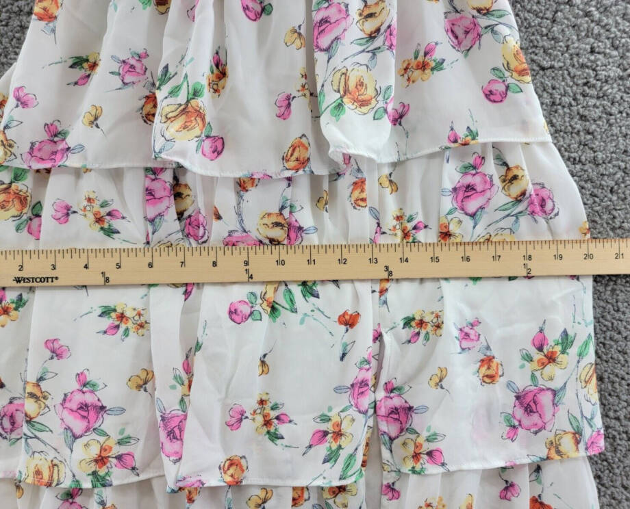 WAYF Seanna Printed Tiered Maxi Skirt Women's XS Ivory Floral Side Slit Lined