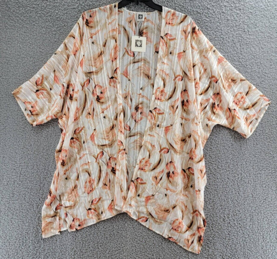 Anne Klein Printed Open-Front Kimono Cardigan Women's L/XL Multi Long Sleeve