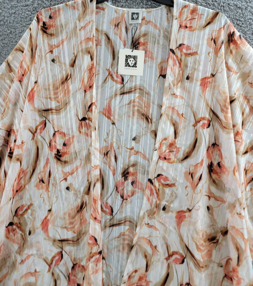 Anne Klein Printed Open-Front Kimono Cardigan Women's L/XL Multi Long Sleeve