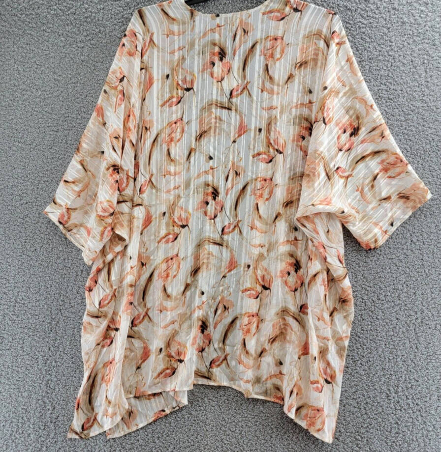 Anne Klein Printed Open-Front Kimono Cardigan Women's L/XL Multi Long Sleeve