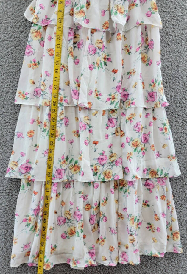 WAYF Seanna Printed Tiered Maxi Skirt Women's XS Ivory Floral Side Slit Lined