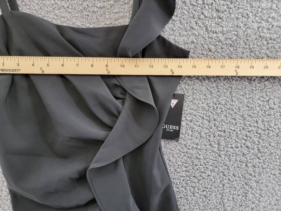 GUESS Ruffled Bodycon Dress Women's 4 Black Solid Straight Neck Back Zip Closure