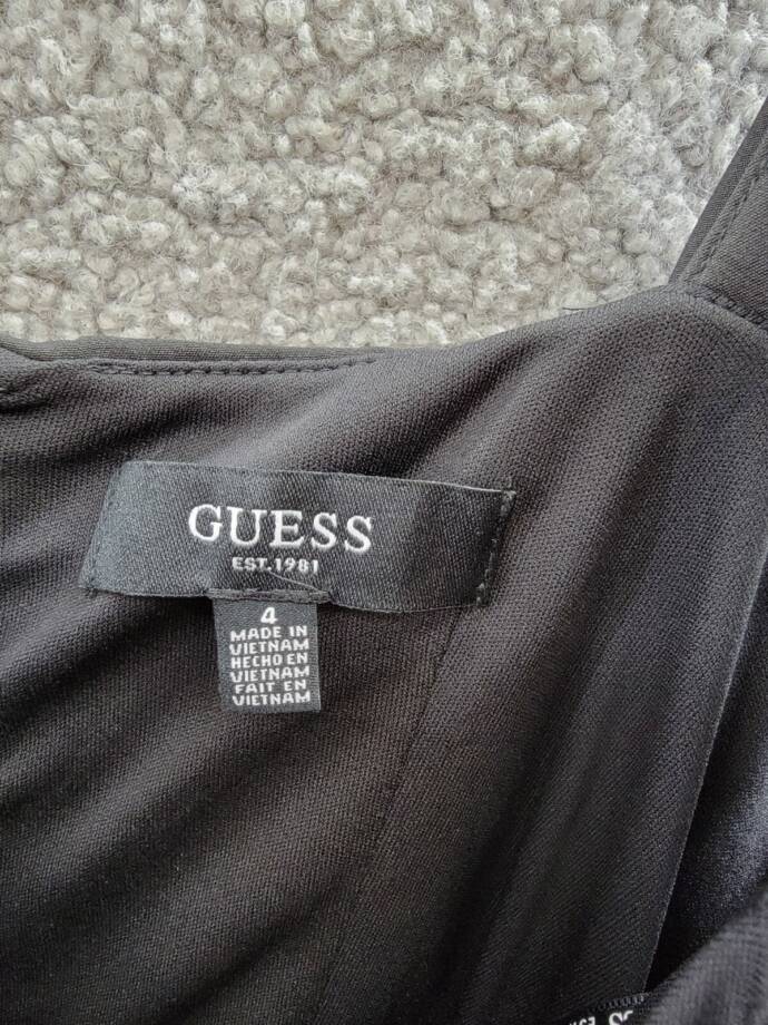 GUESS Ruffled Bodycon Dress Women's 4 Black Solid Straight Neck Back Zip Closure
