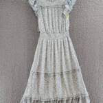 CeCe Smocked-Waist Midi Dress Women's S New Ivory Multi Button Back Closure S/S
