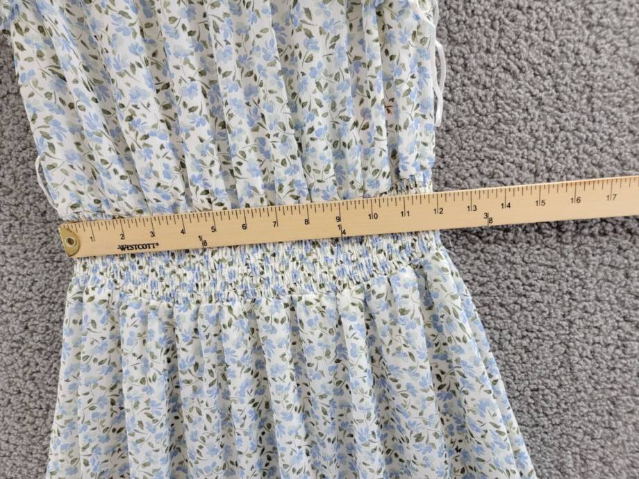 CeCe Smocked-Waist Midi Dress Women's S New Ivory Multi Button Back Closure S/S