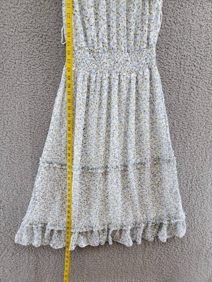 CeCe Smocked-Waist Midi Dress Women's S New Ivory Multi Button Back Closure S/S