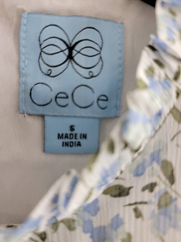 CeCe Smocked-Waist Midi Dress Women's S New Ivory Multi Button Back Closure S/S