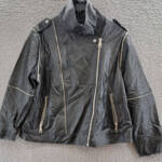 DKNY Jeans Faux-Leather Zip-Detail Moto Jacket Women's XL Black Zip Closure L/S