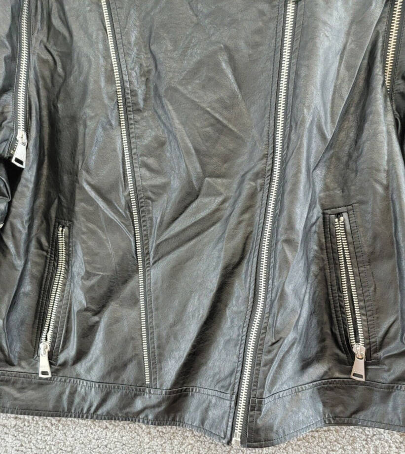 DKNY Jeans Faux-Leather Zip-Detail Moto Jacket Women's XL Black Zip Closure L/S