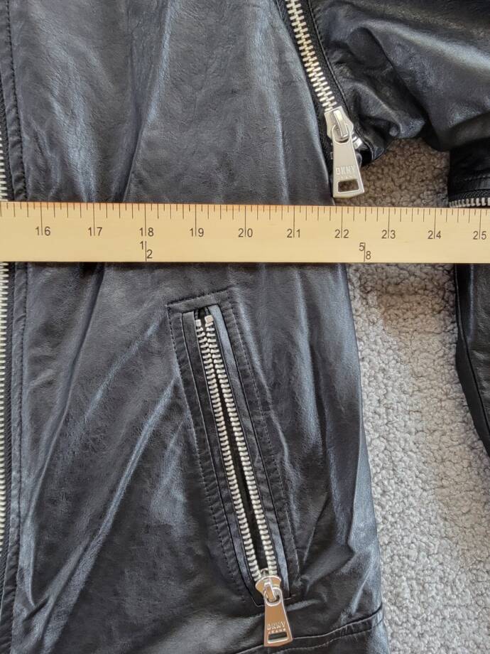 DKNY Jeans Faux-Leather Zip-Detail Moto Jacket Women's XL Black Zip Closure L/S