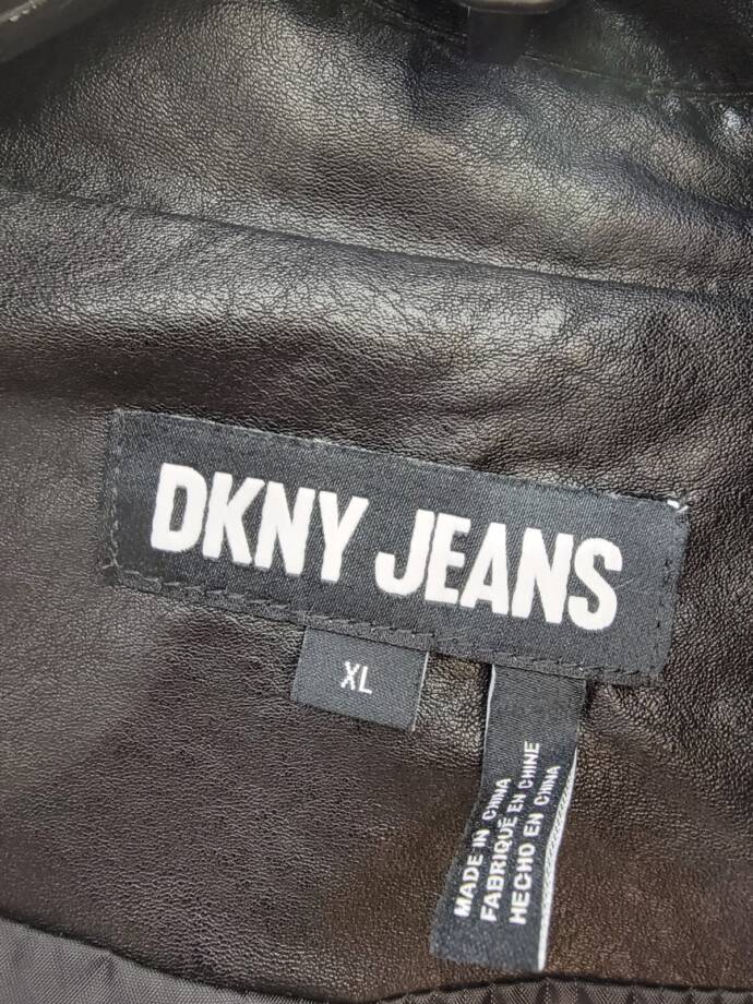 DKNY Jeans Faux-Leather Zip-Detail Moto Jacket Women's XL Black Zip Closure L/S