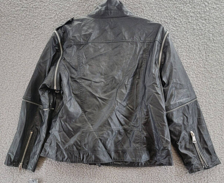DKNY Jeans Faux-Leather Zip-Detail Moto Jacket Women's XL Black Zip Closure L/S