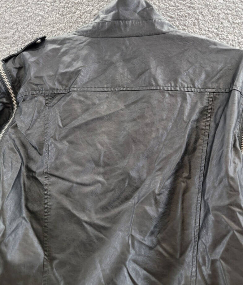 DKNY Jeans Faux-Leather Zip-Detail Moto Jacket Women's XL Black Zip Closure L/S