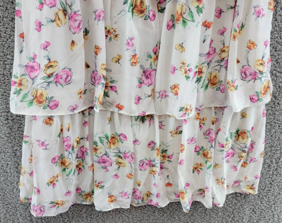 WAYF Seanna Printed Tiered Maxi Skirt Women's XS Ivory Floral Side Slit Lined
