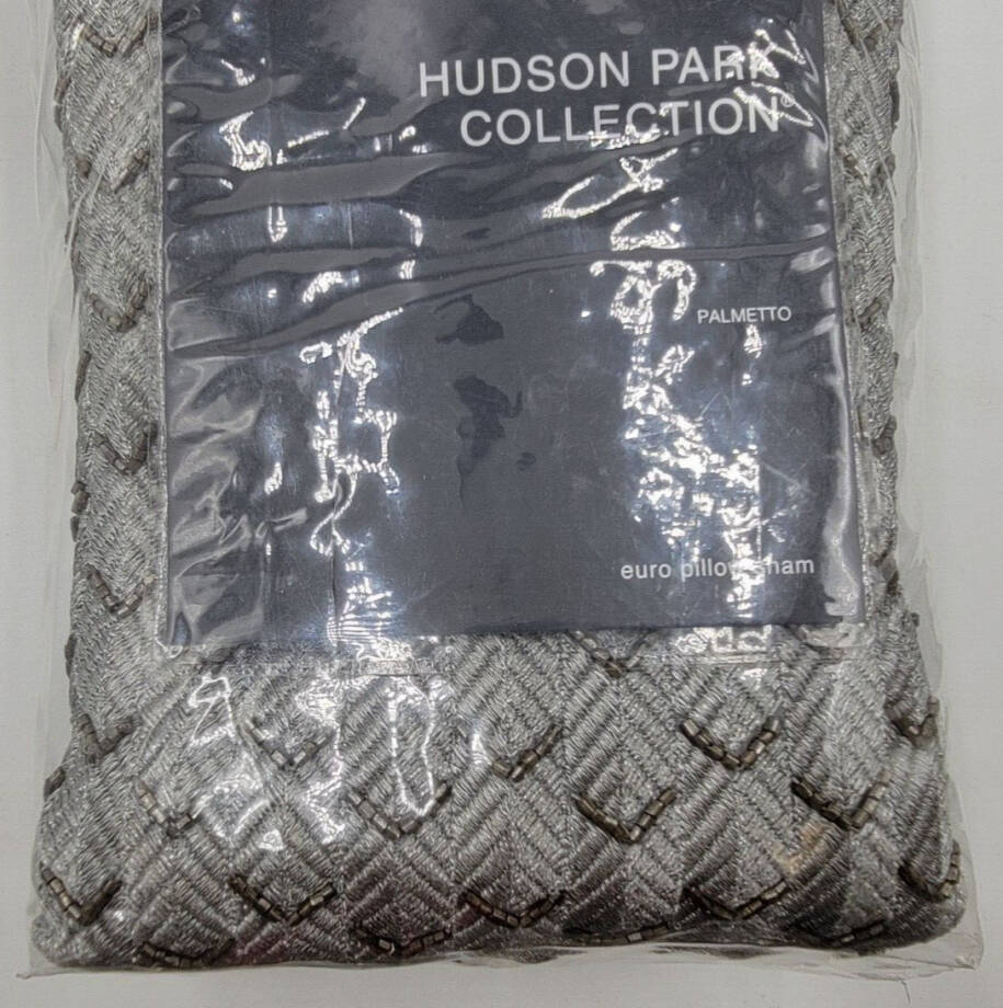 Hudson Park Collection Palmetto Cotton Silk European Pillow Sham 26x26in Silver~