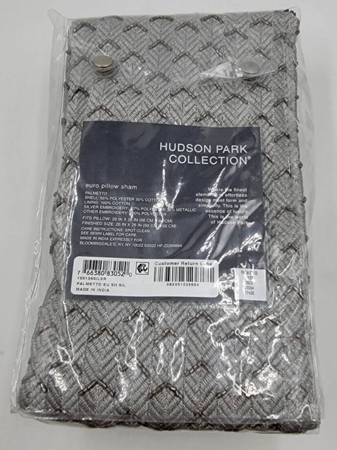 Hudson Park Collection Palmetto Cotton Silk European Pillow Sham 26x26in Silver~