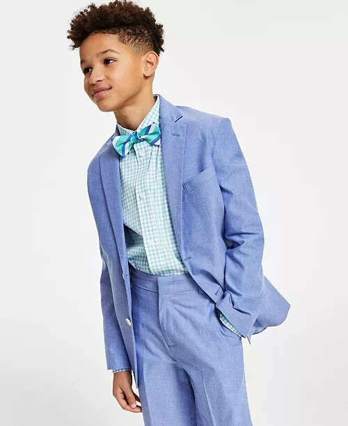 Tommy Hilfiger Pinstripe Lining Stretch Oxford Jacket Boys' 20 Prince Blue L/S