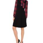 CeCe Tartan Bow Tie-Neck & Sleeve Sweater Dress Women's XL Black Multi L/S