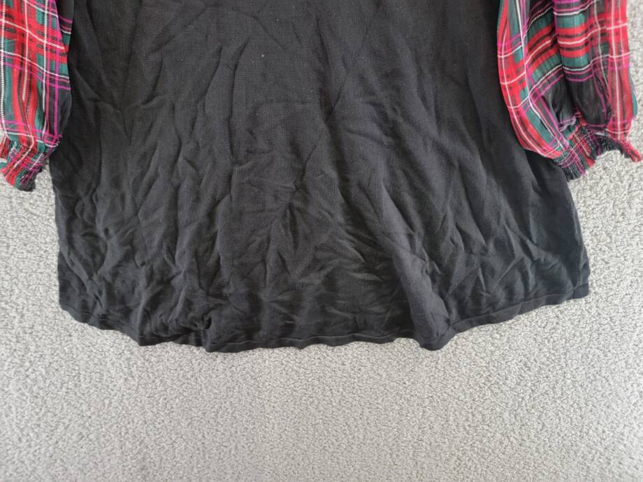 CeCe Tartan Bow Tie-Neck & Sleeve Sweater Dress Women's XL Black Multi L/S