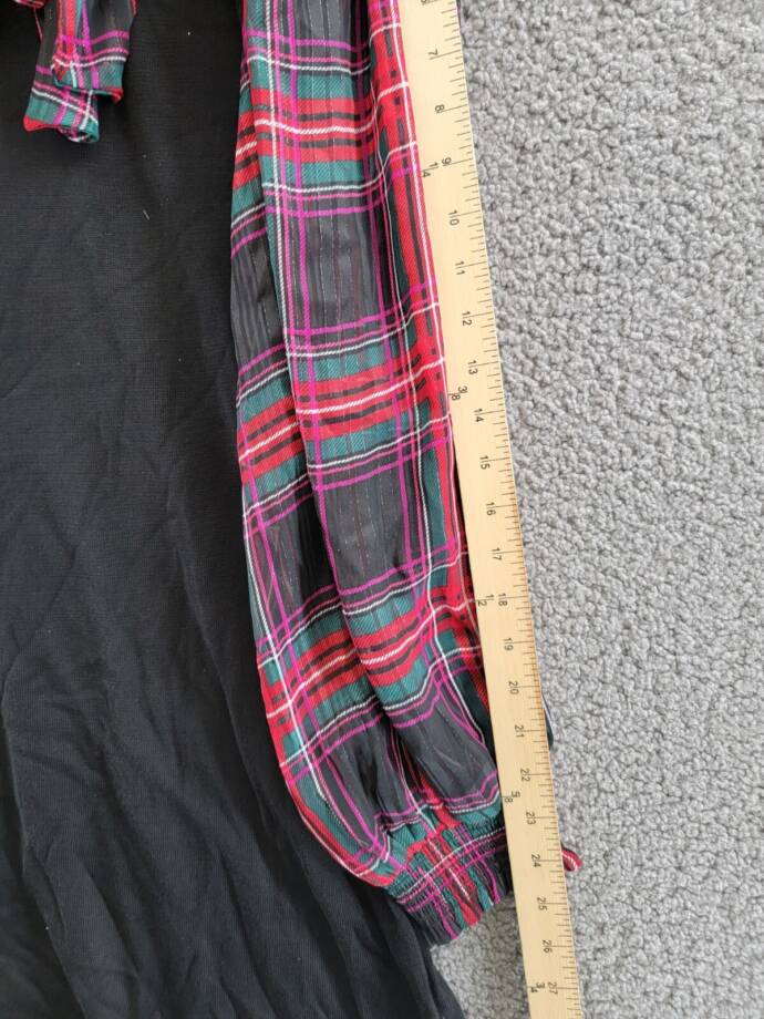 CeCe Tartan Bow Tie-Neck & Sleeve Sweater Dress Women's XL Black Multi L/S