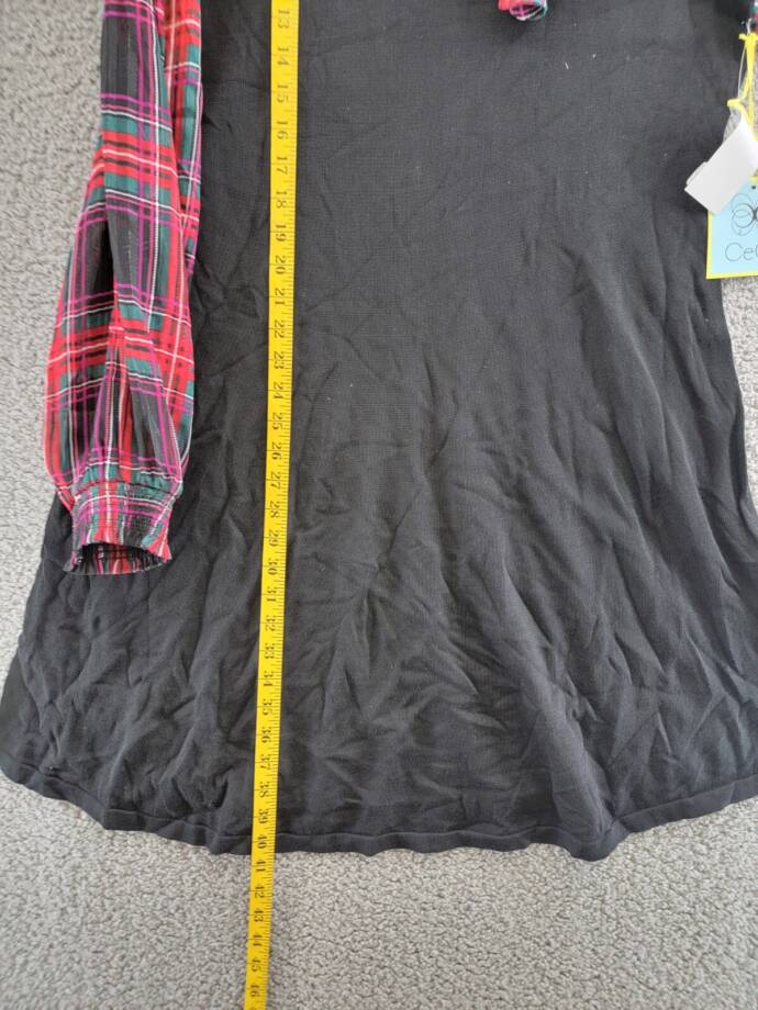 CeCe Tartan Bow Tie-Neck & Sleeve Sweater Dress Women's XL Black Multi L/S