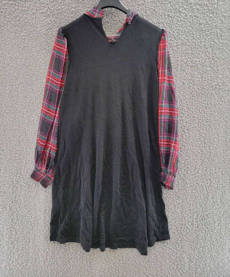 CeCe Tartan Bow Tie-Neck & Sleeve Sweater Dress Women's XL Black Multi L/S
