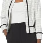 Kasper Collarless Front Fringe Jacket Women's 16 Vanilla Ice/Black Long Sleeve