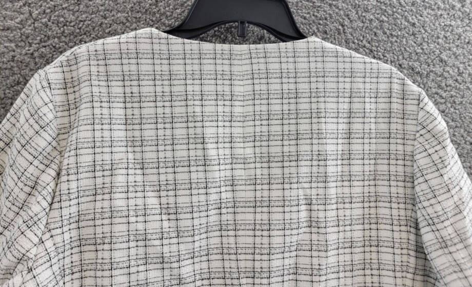 Kasper Collarless Front Fringe Jacket Women's 16 Vanilla Ice/Black Long Sleeve