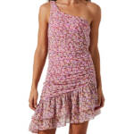 ASTR The Label Shutter Pleat Mini Bodycon Dress Women's XS Pink Floral Ruffled~