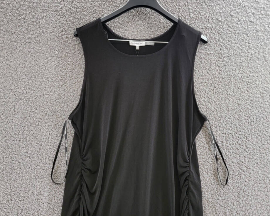 Calvin Klein Plus Size Ruched Sleeveless Midi Dress Women's 1X Black Pullover