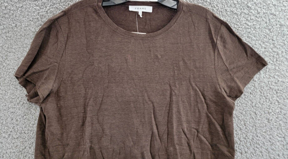 FRAME Easy True Raw-Edge Linen Tee Women's S Espresso Crew Neck Short Sleeve