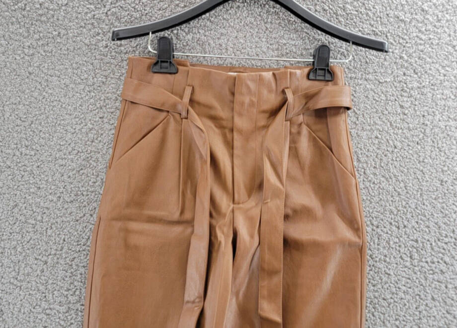 Lucy Paris Faux Leather Paperbag-Waist Pants Women's XS Cognac Zip Fly Hook