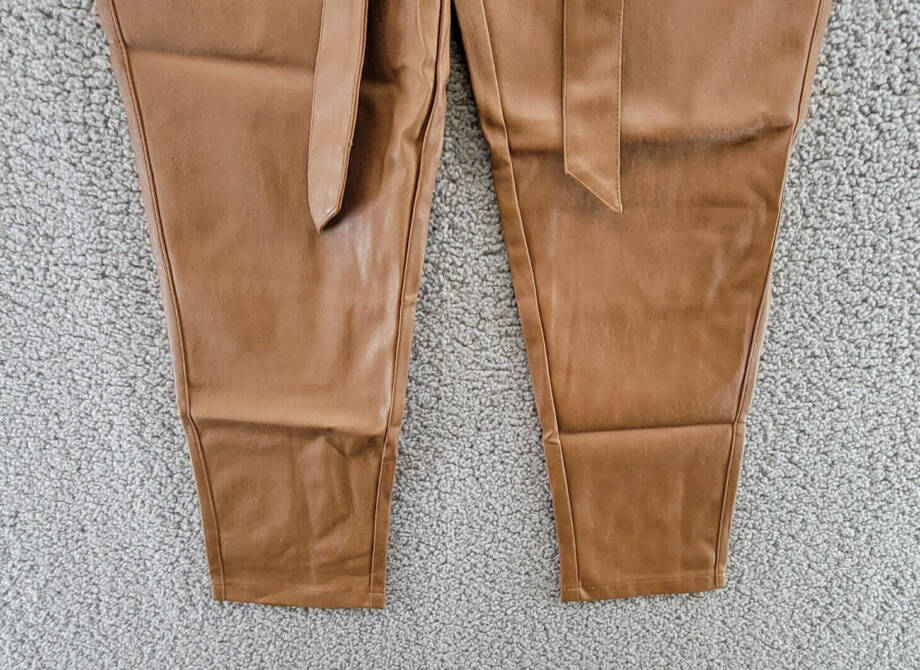 Lucy Paris Faux Leather Paperbag-Waist Pants Women's XS Cognac Zip Fly Hook