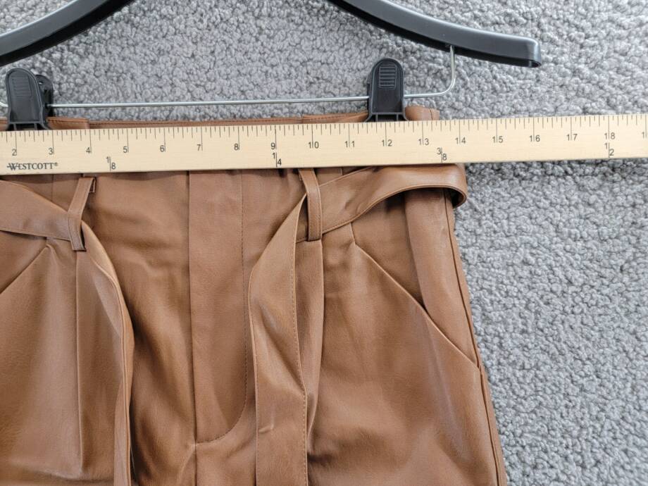 Lucy Paris Faux Leather Paperbag-Waist Pants Women's XS Cognac Zip Fly Hook