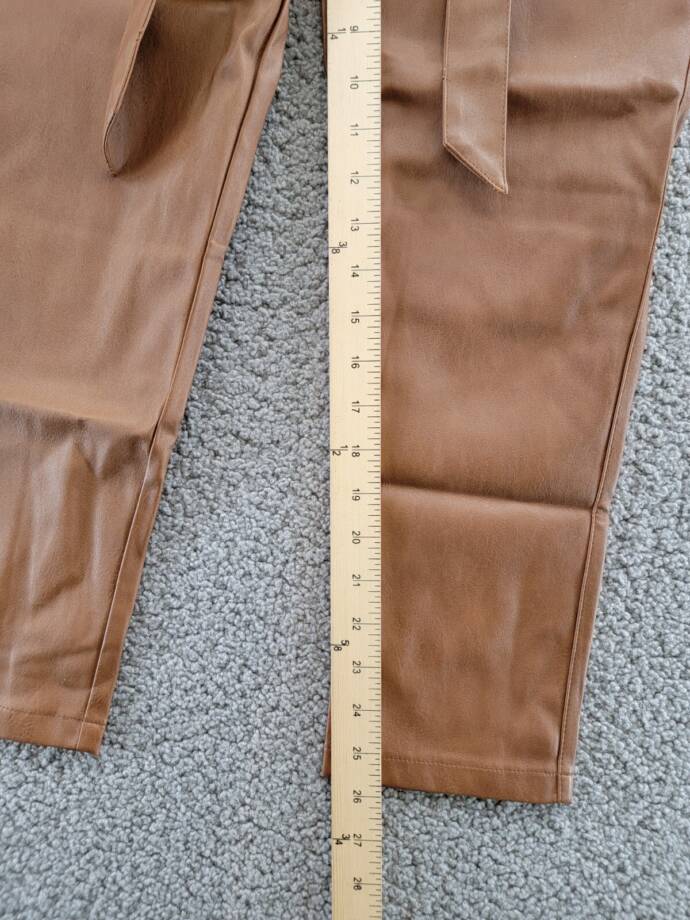 Lucy Paris Faux Leather Paperbag-Waist Pants Women's XS Cognac Zip Fly Hook